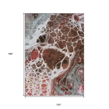 10' X 14' Red Copper And Gray Nautical Washable Indoor Outdoor Area Rug