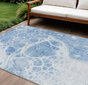 10' X 14' Sky Blue And Denim Blue Nautical Washable Indoor Outdoor Area Rug