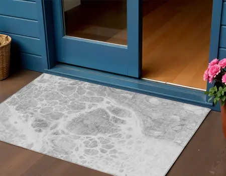 3' X 5' Gray Silver And Ivory Nautical Washable Indoor Outdoor Area Rug