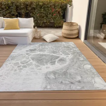 8' X 10' Gray Silver And Ivory Nautical Washable Indoor Outdoor Area Rug