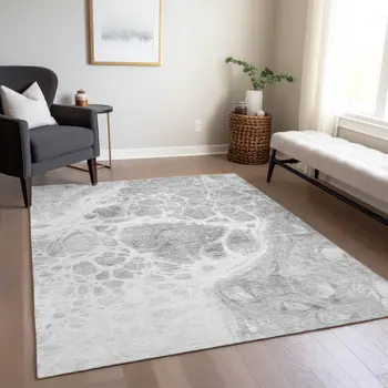 8' X 10' Gray Silver And Ivory Nautical Washable Indoor Outdoor Area Rug
