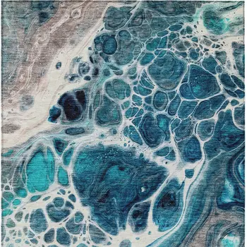 5' X 8' Teal Blue And Navy Blue Nautical Washable Indoor Outdoor Area Rug
