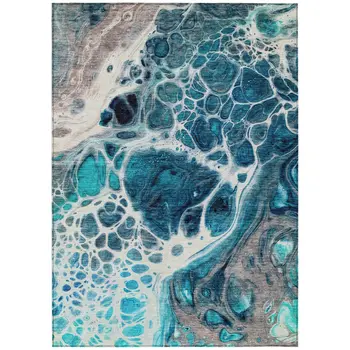 8' X 10' Teal Blue And Navy Blue Nautical Washable Indoor Outdoor Area Rug