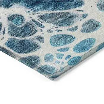 8' X 10' Teal Blue And Navy Blue Nautical Washable Indoor Outdoor Area Rug