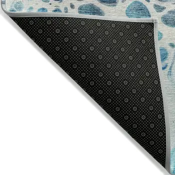 9' X 12' Teal Blue And Navy Blue Nautical Washable Indoor Outdoor Area Rug