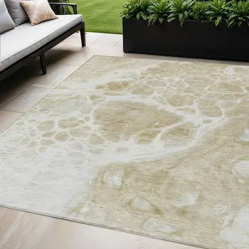 5' X 8' Taupe Beige And Ivory Nautical Washable Indoor Outdoor Area Rug