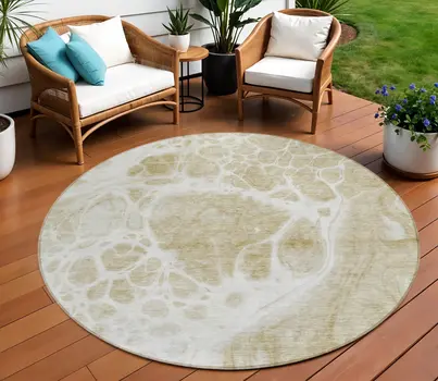 8' Taupe Beige And Ivory Round Nautical Washable Indoor Outdoor Area Rug