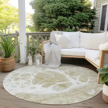 8' Taupe Beige And Ivory Round Nautical Washable Indoor Outdoor Area Rug