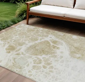 9' X 12' Taupe Beige And Ivory Nautical Washable Indoor Outdoor Area Rug