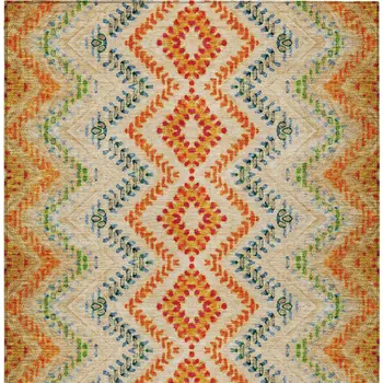 5' X 8' Beige Orange And Red Geometric Washable Indoor Outdoor Area Rug