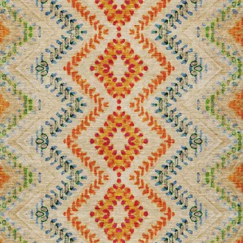 5' X 8' Beige Orange And Red Geometric Washable Indoor Outdoor Area Rug