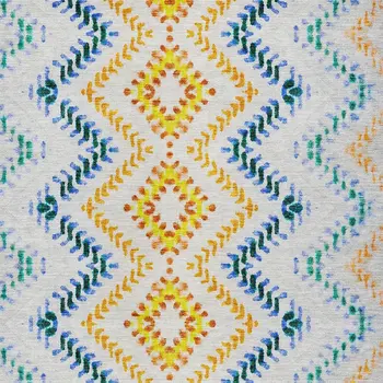 5' X 8' Ivory Blue And Purple Geometric Washable Indoor Outdoor Area Rug