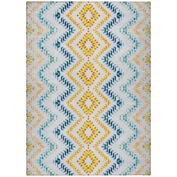 9' X 12' Ivory Blue And Purple Geometric Washable Indoor Outdoor Area Rug