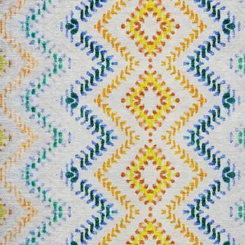 9' X 12' Ivory Blue And Purple Geometric Washable Indoor Outdoor Area Rug