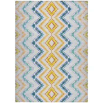 10' X 14' Ivory Blue And Purple Geometric Washable Indoor Outdoor Area Rug