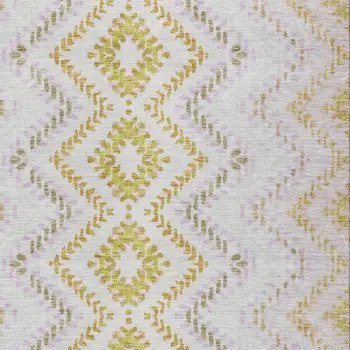 5' X 8' Pearl Ivory And Artichoke Green Geometric Washable Indoor Outdoor Area Rug