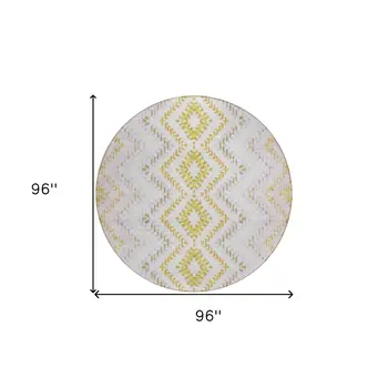 8' Pearl Ivory And Artichoke Green Round Geometric Washable Indoor Outdoor Area Rug
