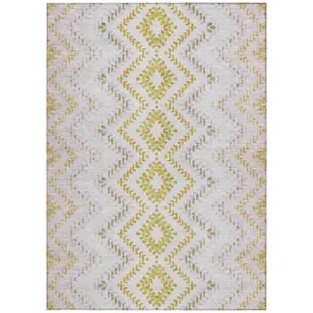 8' X 10' Pearl Ivory And Artichoke Green Geometric Washable Indoor Outdoor Area Rug