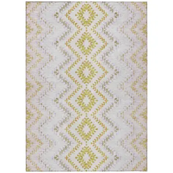 8' X 10' Pearl Ivory And Artichoke Green Geometric Washable Indoor Outdoor Area Rug
