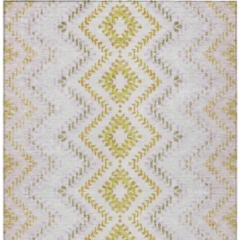 10' X 14' Pearl Ivory And Artichoke Green Geometric Washable Indoor Outdoor Area Rug