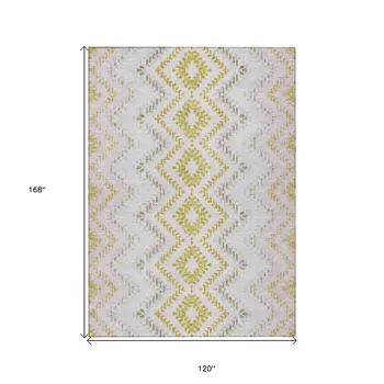 10' X 14' Pearl Ivory And Artichoke Green Geometric Washable Indoor Outdoor Area Rug