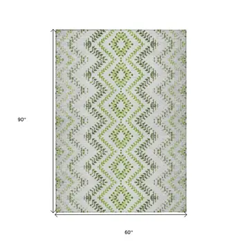 5' X 8' Green Ivory And Gray Geometric Washable Indoor Outdoor Area Rug