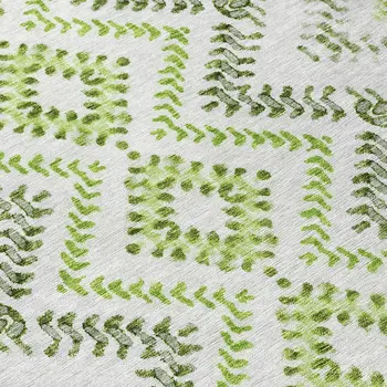 8' Green Ivory And Gray Round Geometric Washable Indoor Outdoor Area Rug