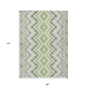 9' X 12' Green Ivory And Gray Geometric Washable Indoor Outdoor Area Rug