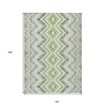 10' X 14' Green Ivory And Gray Geometric Washable Indoor Outdoor Area Rug