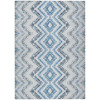 5' X 8' Navy Blue And Denim Blue Geometric Washable Indoor Outdoor Area Rug