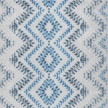 5' X 8' Navy Blue And Denim Blue Geometric Washable Indoor Outdoor Area Rug