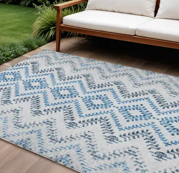 8' X 10' Navy Blue And Denim Blue Geometric Washable Indoor Outdoor Area Rug