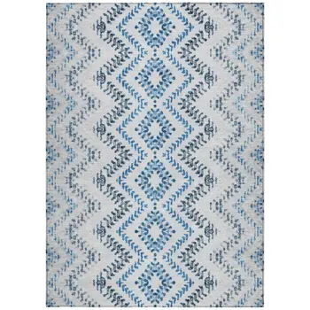 9' X 12' Navy Blue And Denim Blue Geometric Washable Indoor Outdoor Area Rug