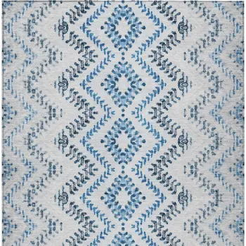 9' X 12' Navy Blue And Denim Blue Geometric Washable Indoor Outdoor Area Rug