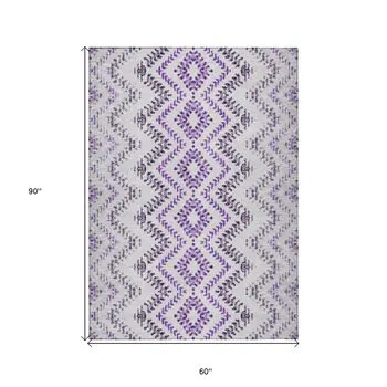 5' X 8' Purple Eggplant And Lavender Geometric Washable Indoor Outdoor Area Rug