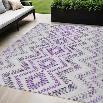 5' X 8' Purple Eggplant And Lavender Geometric Washable Indoor Outdoor Area Rug