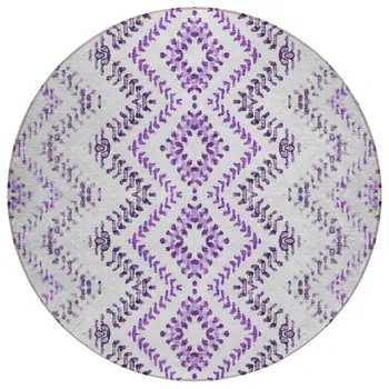 8' Purple Eggplant And Lavender Round Geometric Washable Indoor Outdoor Area Rug