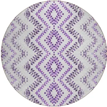 8' Purple Eggplant And Lavender Round Geometric Washable Indoor Outdoor Area Rug