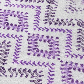 8' Purple Eggplant And Lavender Round Geometric Washable Indoor Outdoor Area Rug