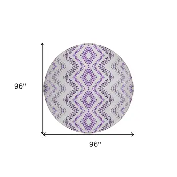 8' Purple Eggplant And Lavender Round Geometric Washable Indoor Outdoor Area Rug
