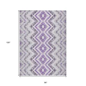 8' X 10' Purple Eggplant And Lavender Geometric Washable Indoor Outdoor Area Rug