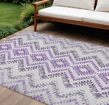 8' X 10' Purple Eggplant And Lavender Geometric Washable Indoor Outdoor Area Rug