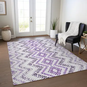 8' X 10' Purple Eggplant And Lavender Geometric Washable Indoor Outdoor Area Rug