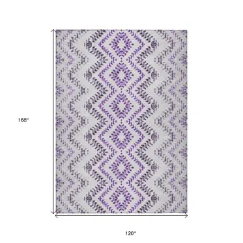 10' X 14' Purple Eggplant And Lavender Geometric Washable Indoor Outdoor Area Rug