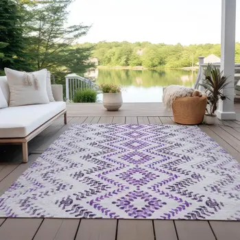 10' X 14' Purple Eggplant And Lavender Geometric Washable Indoor Outdoor Area Rug