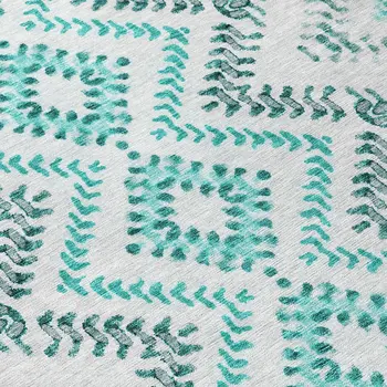 8' Teal Blue Aqua And Gray Round Geometric Washable Indoor Outdoor Area Rug