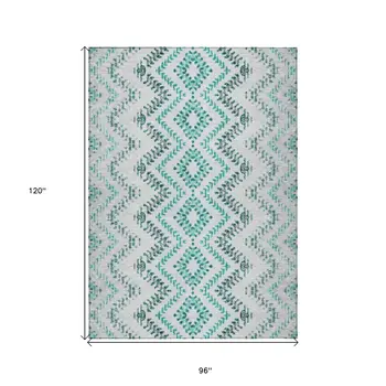 8' X 10' Teal Blue Aqua And Gray Geometric Washable Indoor Outdoor Area Rug