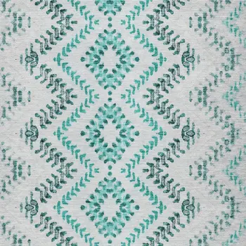 8' X 10' Teal Blue Aqua And Gray Geometric Washable Indoor Outdoor Area Rug