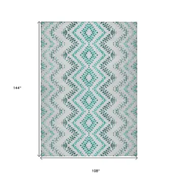 9' X 12' Teal Blue Aqua And Gray Geometric Washable Indoor Outdoor Area Rug