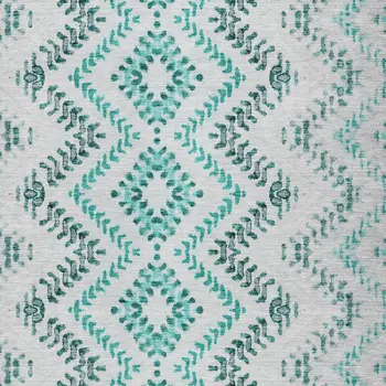 9' X 12' Teal Blue Aqua And Gray Geometric Washable Indoor Outdoor Area Rug